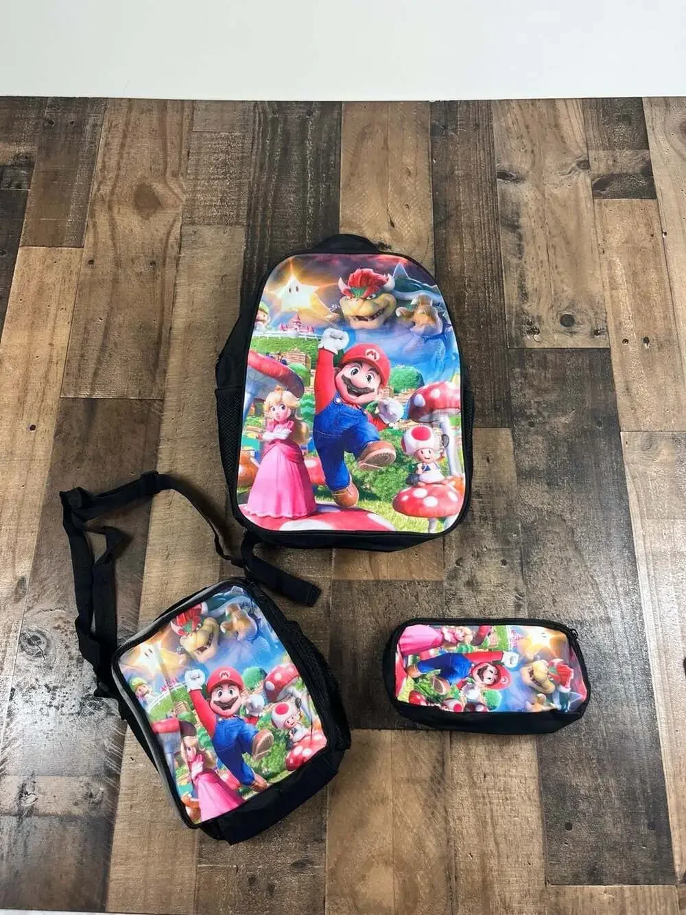 Nintendo Super Mario Bros Backpack Lunch Bag Pencil Case Set Kids Black Preowned